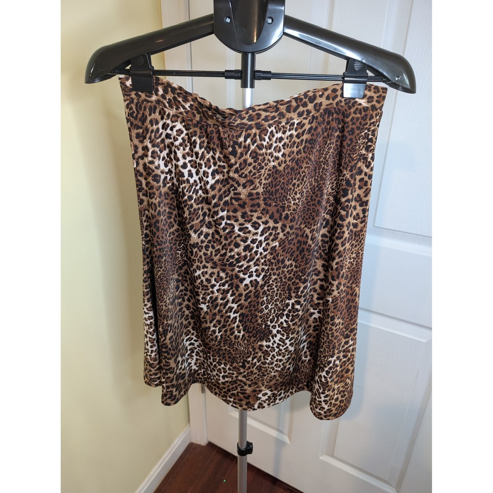 BCBGMAXAZRIA Skirt Womens Medium Brown Leopard Print Midi‎ A-Line Stretch